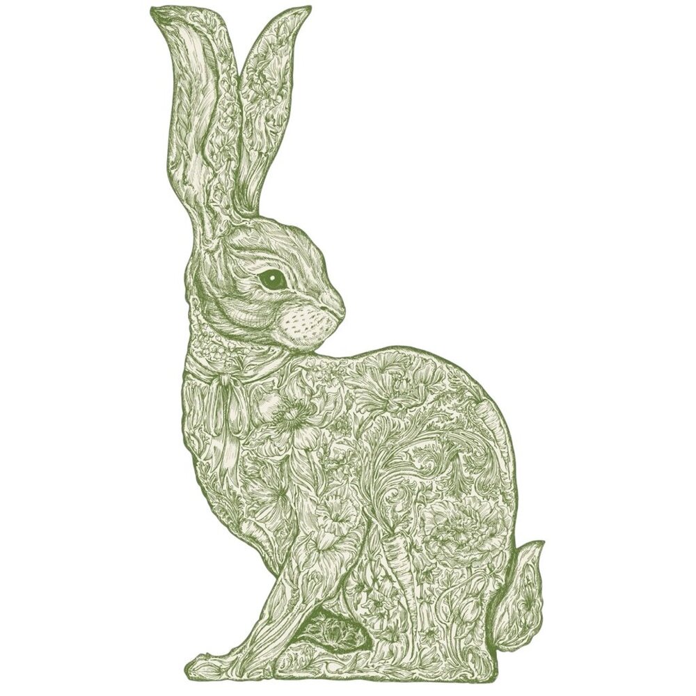 Hester & Cook Green White Greenhouse Hare Die-Cut Placemats Pack of 12 Paper NWT